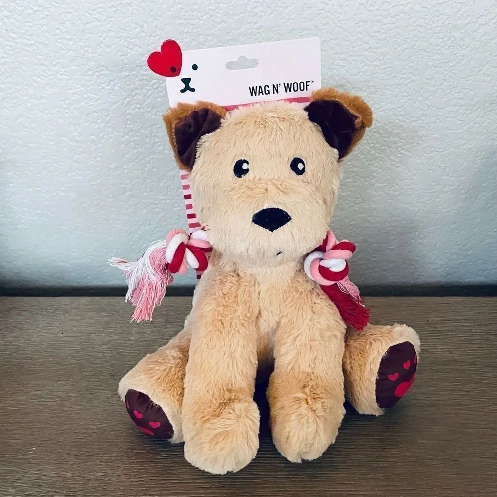 Plush Valentine Dog Toy Squeaky Braided Rope Chew